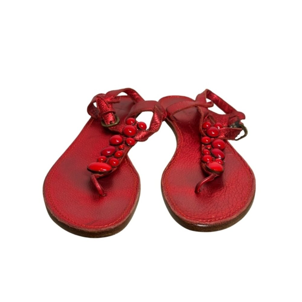 Sigerson Morrison Red Beaded Leather Sandals – Size 8.5